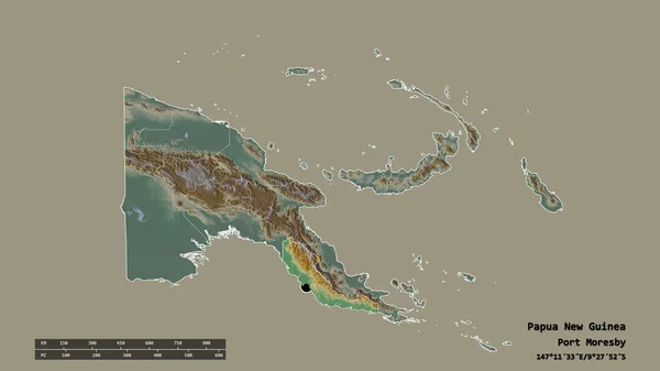 Desaturerad Form Papua Nya Guinea Med Dess Huvudstad Huvudsakliga Regionala — Stockfoto