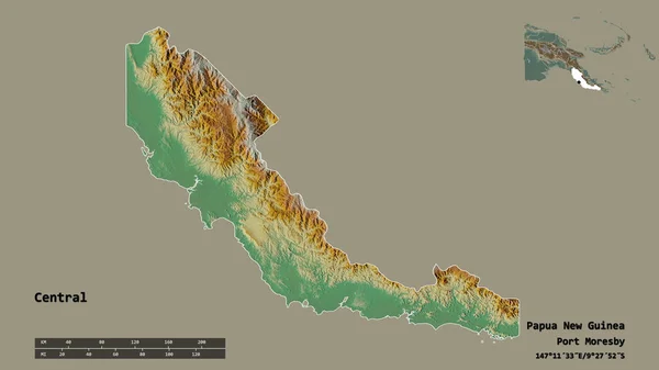 Form Central Provinsen Papua Nya Guinea Med Dess Huvudstad Isolerad — Stockfoto