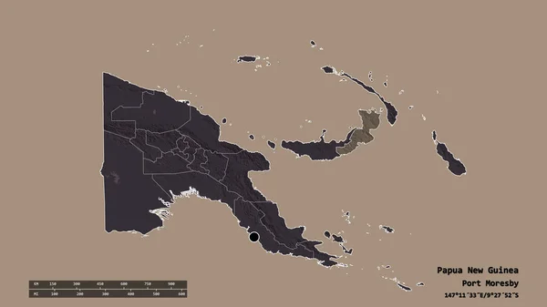 Forma Dessaturada Papua Nova Guiné Com Sua Capital Principal Divisão — Fotografia de Stock