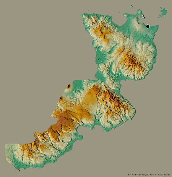 新不列颠东部的形状 巴布亚新几内亚省 其首都隔离在一个坚实的色彩背景 地形浮雕图 3D渲染 — 图库照片