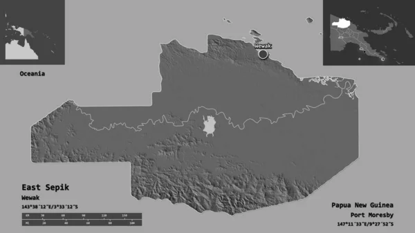Форма Східного Сепіка Провінції Папуа Нова Гвінея Столиці Масштаб Відстаней — стокове фото