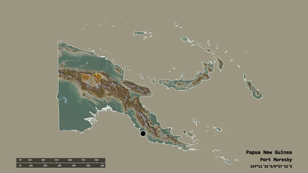 以首都 主要区域分部和分离的恩加地区为首都的巴布亚新几内亚的绝望面貌 地形浮雕图 3D渲染 — 图库照片