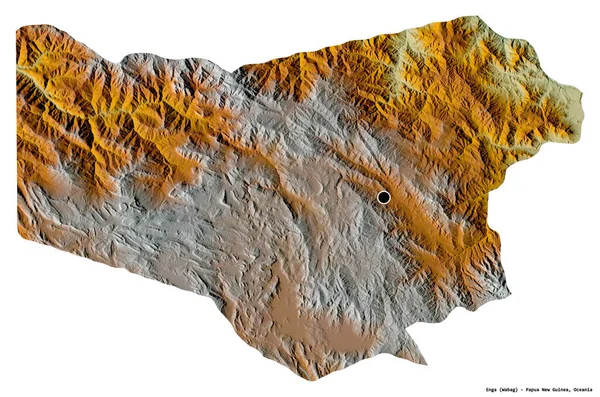 巴布亚新几内亚省Enga的形状 其首都因白色背景而孤立 地形浮雕图 3D渲染 — 图库照片