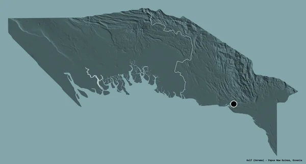 巴布亚新几内亚省海湾形状 其首都以纯色背景隔离 彩色高程图 3D渲染 — 图库照片