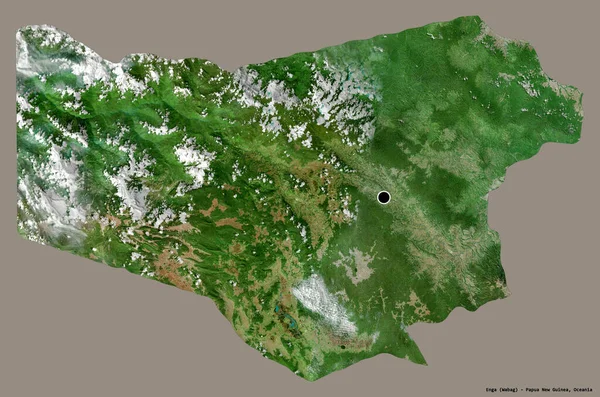 パプアニューギニア州のエンガ州の形で その首都は固体色の背景に隔離されています 衛星画像 3Dレンダリング — ストック写真