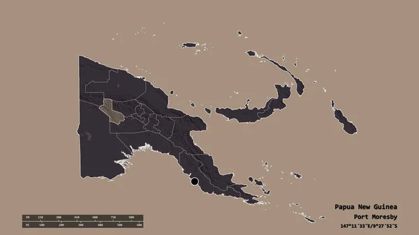 Desaturerad Form Papua Nya Guinea Med Dess Huvudstad Huvudsakliga Regionala — Stockfoto