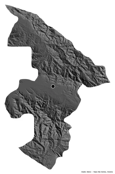 パプアニューギニア州のジワカの形で その首都は白い背景に隔離されています 標高マップ 3Dレンダリング — ストック写真