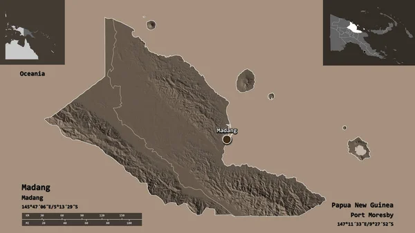 Shape Madang Provinz Papua Neuguinea Und Seine Hauptstadt Entfernungsskala Vorschau — Stockfoto