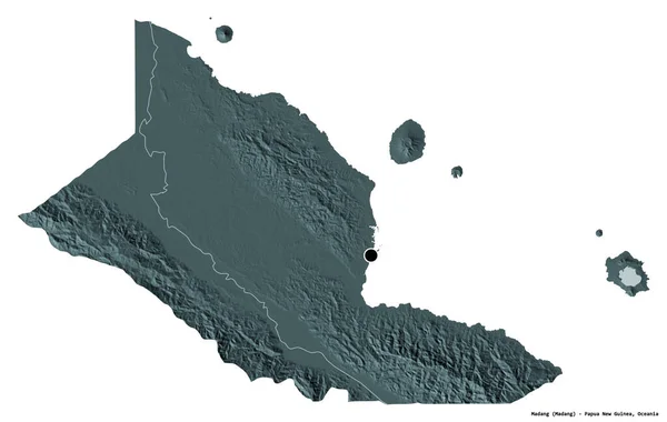 Shape Madang Province Papua New Guinea Its Capital Isolated White — Stock Photo, Image