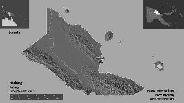 Форма Мадангу Провінції Папуа Нова Гвінея Столиці Масштаб Відстаней Превью — стокове фото