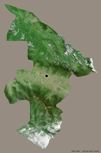 パプアニューギニアのジワカ州の形で その首都はしっかりとした色の背景に隔離されています 衛星画像 3Dレンダリング — ストック写真