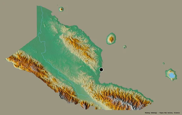 巴布亚新几内亚的马当形状 其首都以纯色背景隔离 地形浮雕图 3D渲染 — 图库照片