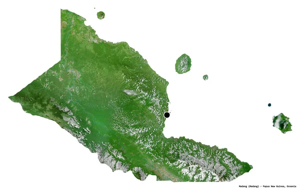 Alakja Madang Pápua Guinea Tartomány Főváros Elszigetelt Fehér Alapon Műholdas — Stock Fotó
