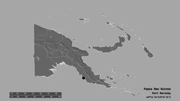 Desaturated Shape Papua New Guinea Its Capital Main Regional Division — Stock Photo, Image