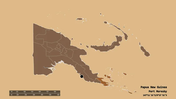 Обесцвеченная Форма Папуа Новой Гвинеи Столицей Главным Региональным Делением Разделенной — стоковое фото