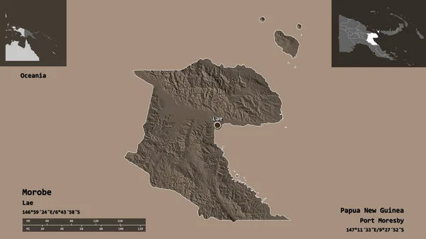 Shape Morobe Provinz Papua Neuguinea Und Seine Hauptstadt Entfernungsskala Vorschau — Stockfoto