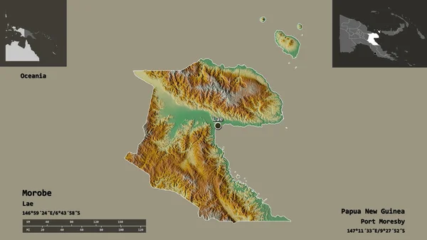 Form Morobe Provinsen Papua Nya Guinea Och Dess Huvudstad Avståndsskala — Stockfoto