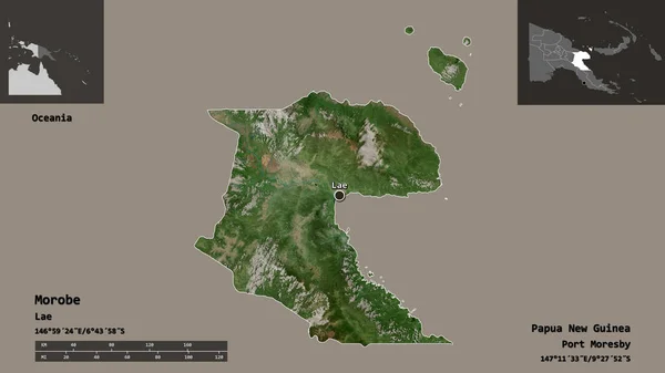 Shape Morobe Province Papua New Guinea Its Capital Distance Scale — Stock Photo, Image