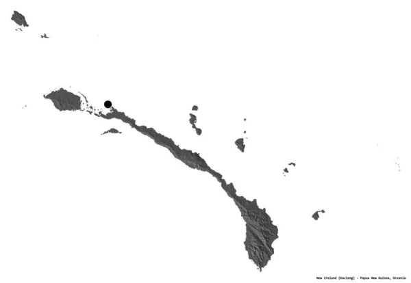 巴布亚新几内亚省新爱尔兰的形状 其首都被白色背景隔离 Bilevel高程图 3D渲染 — 图库照片