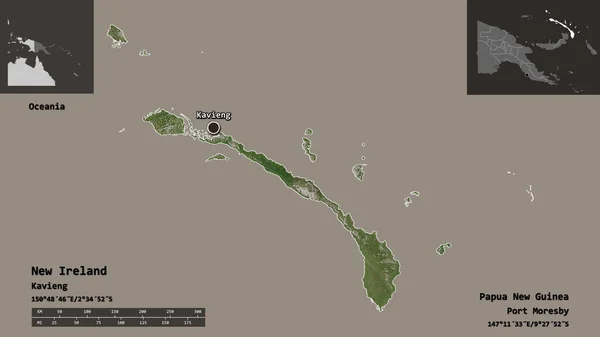 Shape New Ireland Provinz Papua Neuguinea Und Ihre Hauptstadt Entfernungsskala — Stockfoto