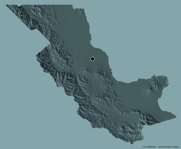 巴布亚新几内亚奥罗省的形状 其首都以纯色背景隔离 彩色高程图 3D渲染 — 图库照片