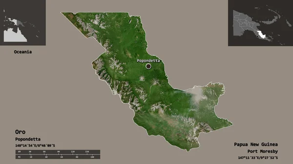 Shape Oro Province Papua New Guinea Its Capital Distance Scale — Stock Photo, Image