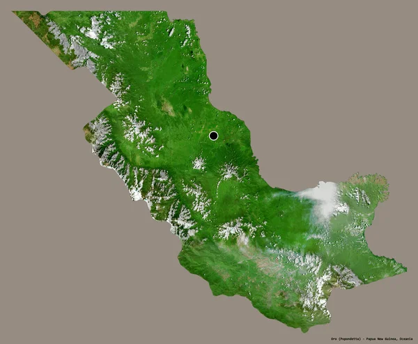 パプアニューギニアのオロ州の形で その首都は固い色の背景に隔離されています 衛星画像 3Dレンダリング — ストック写真