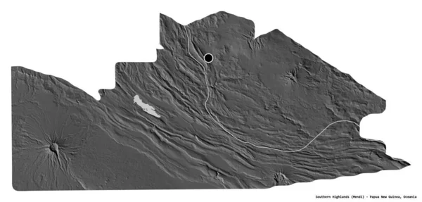 パプアニューギニア州の南部高地の形で その首都は白い背景に孤立しています 標高マップ 3Dレンダリング — ストック写真