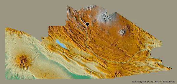 パプアニューギニア州の南部高地の形で その首都はしっかりした色の背景に隔離されています 地形図 3Dレンダリング — ストック写真