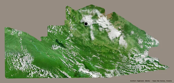 パプアニューギニア州の南部高地の形で その首都はしっかりした色の背景に隔離されています 衛星画像 3Dレンダリング — ストック写真