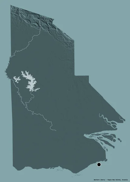 巴布亚新几内亚西部省的形状 其首都以纯色背景隔离 彩色高程图 3D渲染 — 图库照片