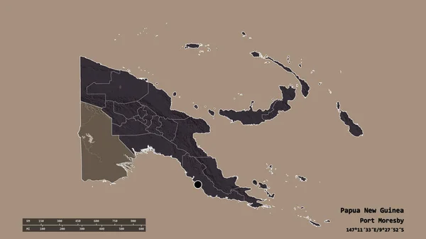 Forma Dessaturada Papua Nova Guiné Com Sua Capital Principal Divisão — Fotografia de Stock