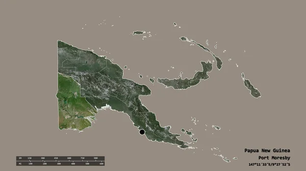 파푸아 뉴기니의 형태로 수도이자 구분과 지역이 라벨이요 렌더링 — 스톡 사진