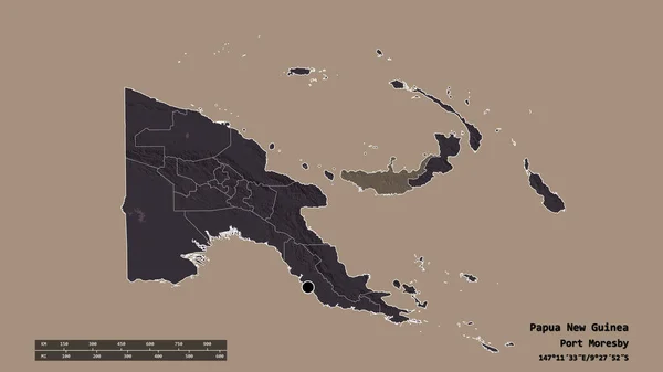 Bentuk Desaturasi Papua Nugini Dengan Ibukotanya Divisi Regional Utama Dan — Stok Foto