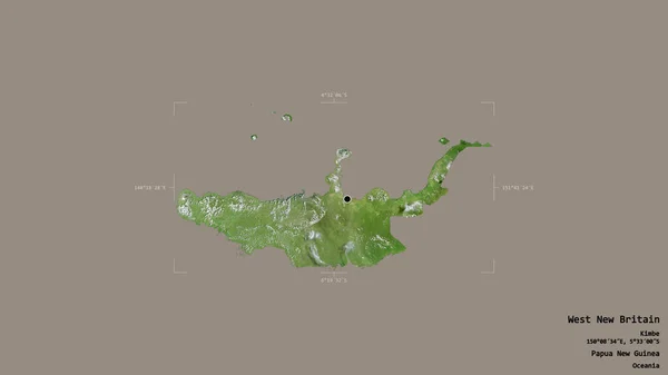西ニューブリテン州 パプアニューギニアの地域は 洗練された境界の箱の中にしっかりとした背景に隔離されています ラベル 衛星画像 3Dレンダリング — ストック写真