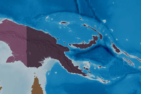 Área Extendida Papúa Nueva Guinea Mapa Elevación Color Renderizado — Foto de Stock
