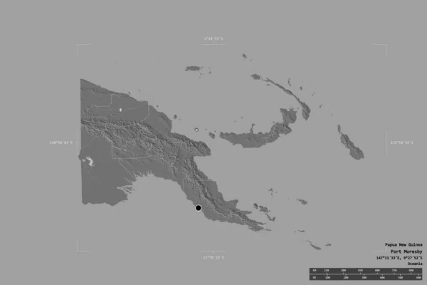 Area Papua New Guinea Isolated Solid Background Georeferenced Bounding Box — Stock Photo, Image
