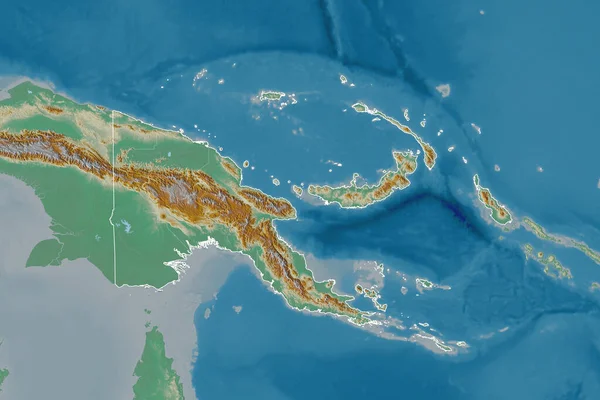 Розширена Територія Папуа Нової Гвінеї Обрисами Країни Міжнародними Регіональними Кордонами — стокове фото