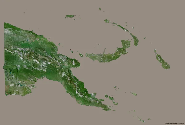 Форма Папуа Новой Гвинеи Столицей Изолированной Сплошном Цветном Фоне Спутниковые — стоковое фото