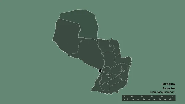 Обесцвеченная Форма Парагвая Столицей Главным Региональным Делением Отделенным Альто Парагваем — стоковое фото