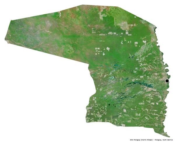 巴拉圭的阿尔托巴拉圭省的形状 其首都被白色背景隔离 卫星图像 3D渲染 — 图库照片
