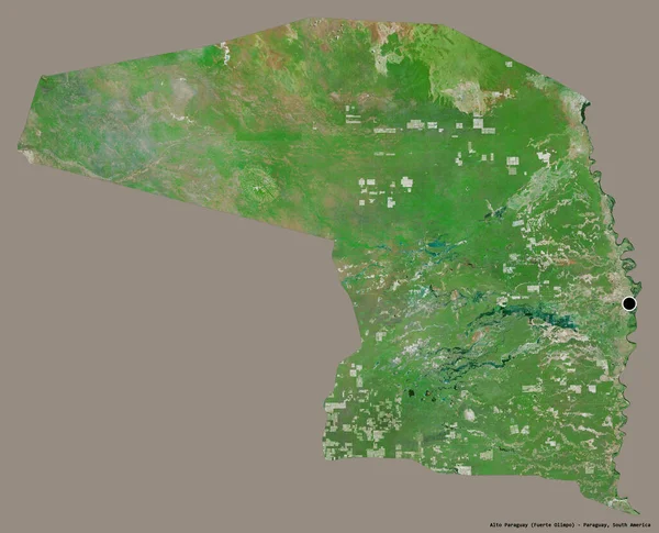 巴拉圭的阿尔托巴拉圭省的形状 其首都隔离在一个坚实的色彩背景 卫星图像 3D渲染 — 图库照片