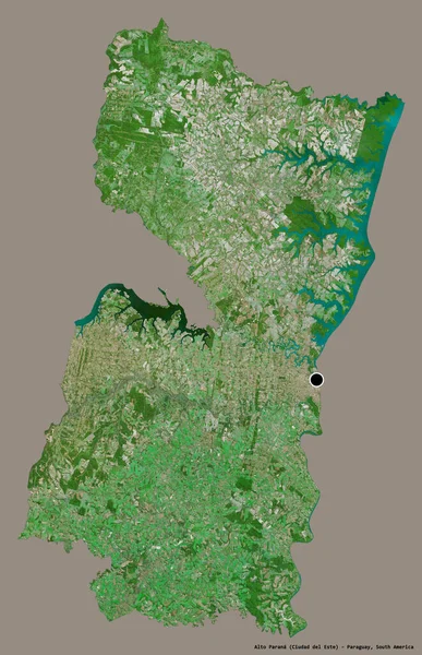 巴拉圭的上巴拉那省的形状 其首都被隔离在一个坚实的色彩背景上 卫星图像 3D渲染 — 图库照片