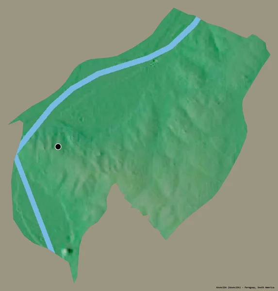 首都パラグアイの首都アスンシオンの形は しっかりとした色の背景に隔離されています 地形図 3Dレンダリング — ストック写真