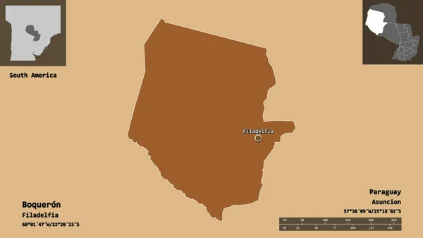 Shape Boqueron Departement Von Paraguay Und Seine Hauptstadt Entfernungsskala Vorschau — Stockfoto