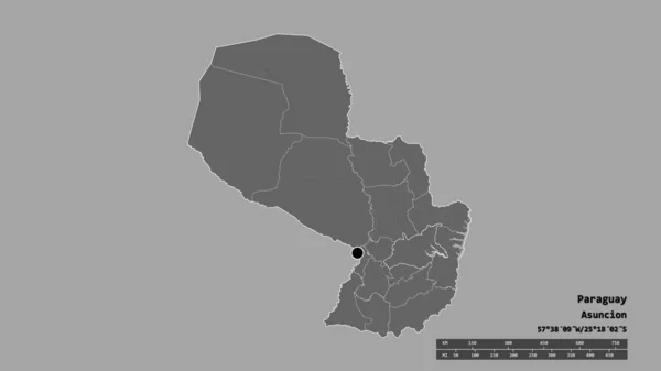 主要な地域部門と分離カガワズ地域とパラグアイの荒廃した形 ラベル 標高マップ 3Dレンダリング — ストック写真