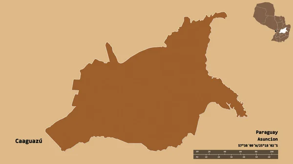 Kształt Caaguazu Departamentu Paragwaju Stolicą Odizolowaną Solidnym Tle Skala Odległości — Zdjęcie stockowe