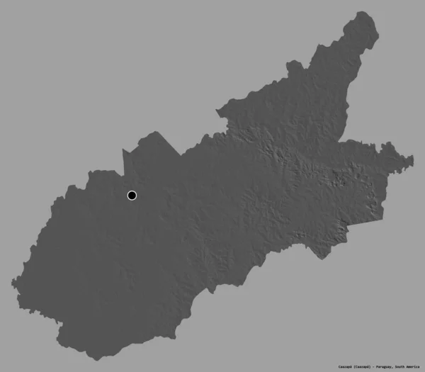 巴拉圭省卡萨帕省的形状 其首都以纯色背景隔离 Bilevel高程图 3D渲染 — 图库照片