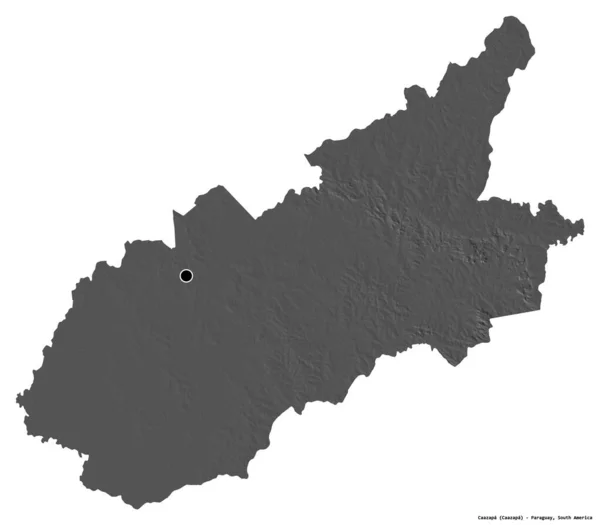 Kształt Caazapa Departament Paragwaju Stolicą Odizolowaną Białym Tle Dwupoziomowa Mapa — Zdjęcie stockowe