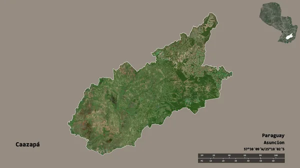 巴拉圭省卡萨帕省的形状 其首都在坚实的背景下与世隔绝 距离尺度 区域预览和标签 卫星图像 3D渲染 — 图库照片